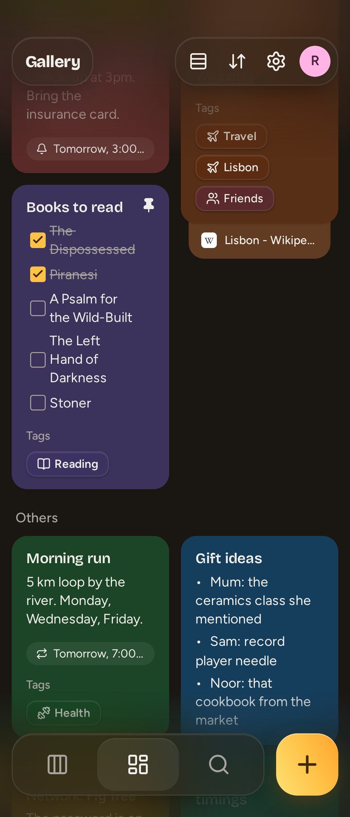 Create a quick note and save it to Gallery.